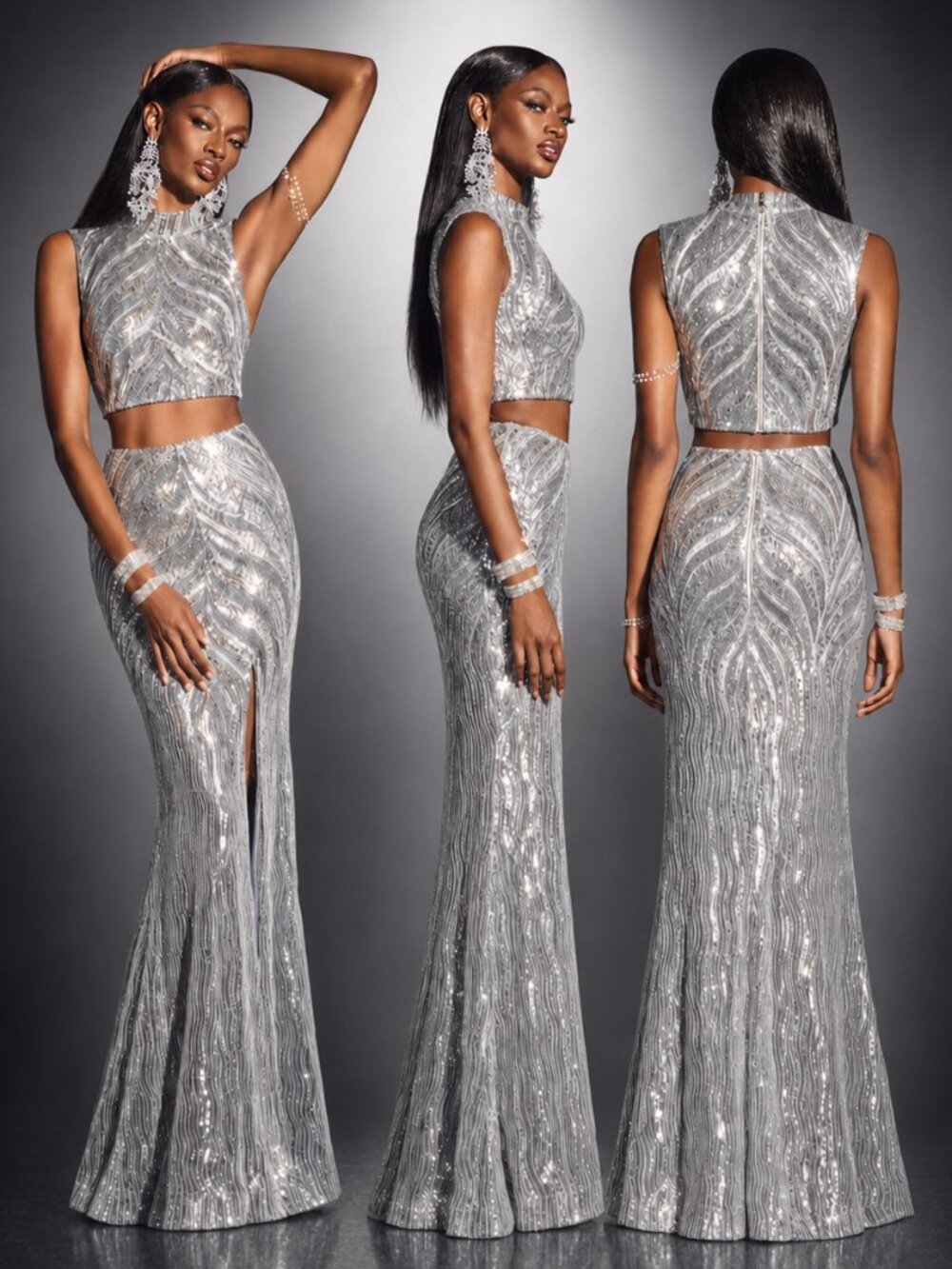 💥SPECTACULAR!💥Drama Queen Silver Sequin  Skirt Set